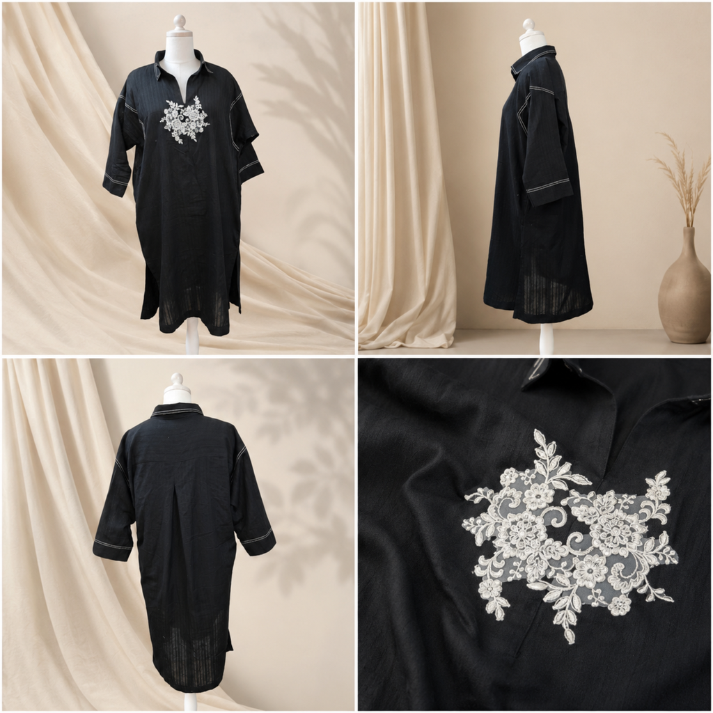Midnight Bloom Embroidered Kurti