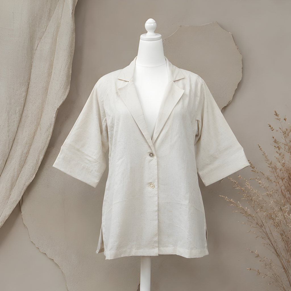 Women’s Ivory White Relaxed Fit Collared Shirt | Half Sleeve Button-Down Casual Top