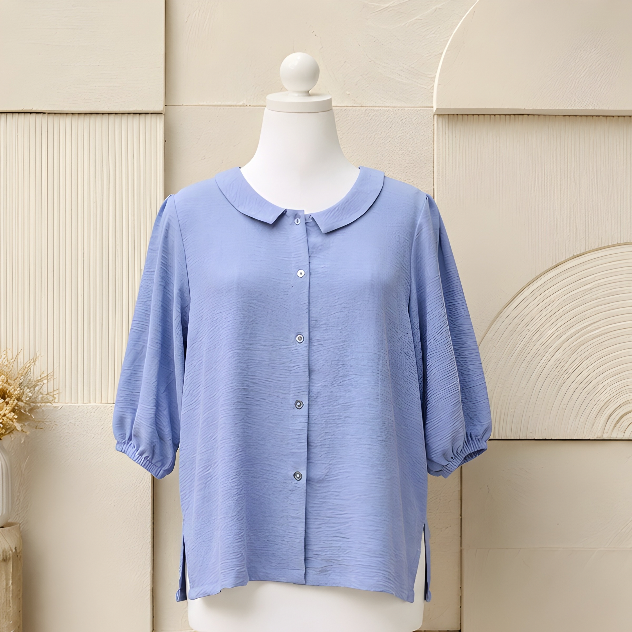 Azure Grace Peter Pan Collar Relaxed Fit Button