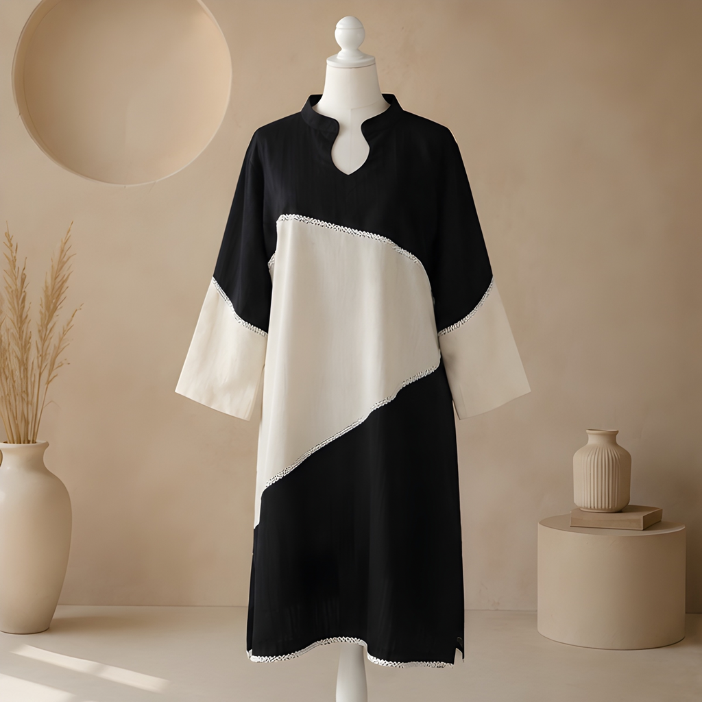 Noir Ivory Cascade Colourblock Kurta