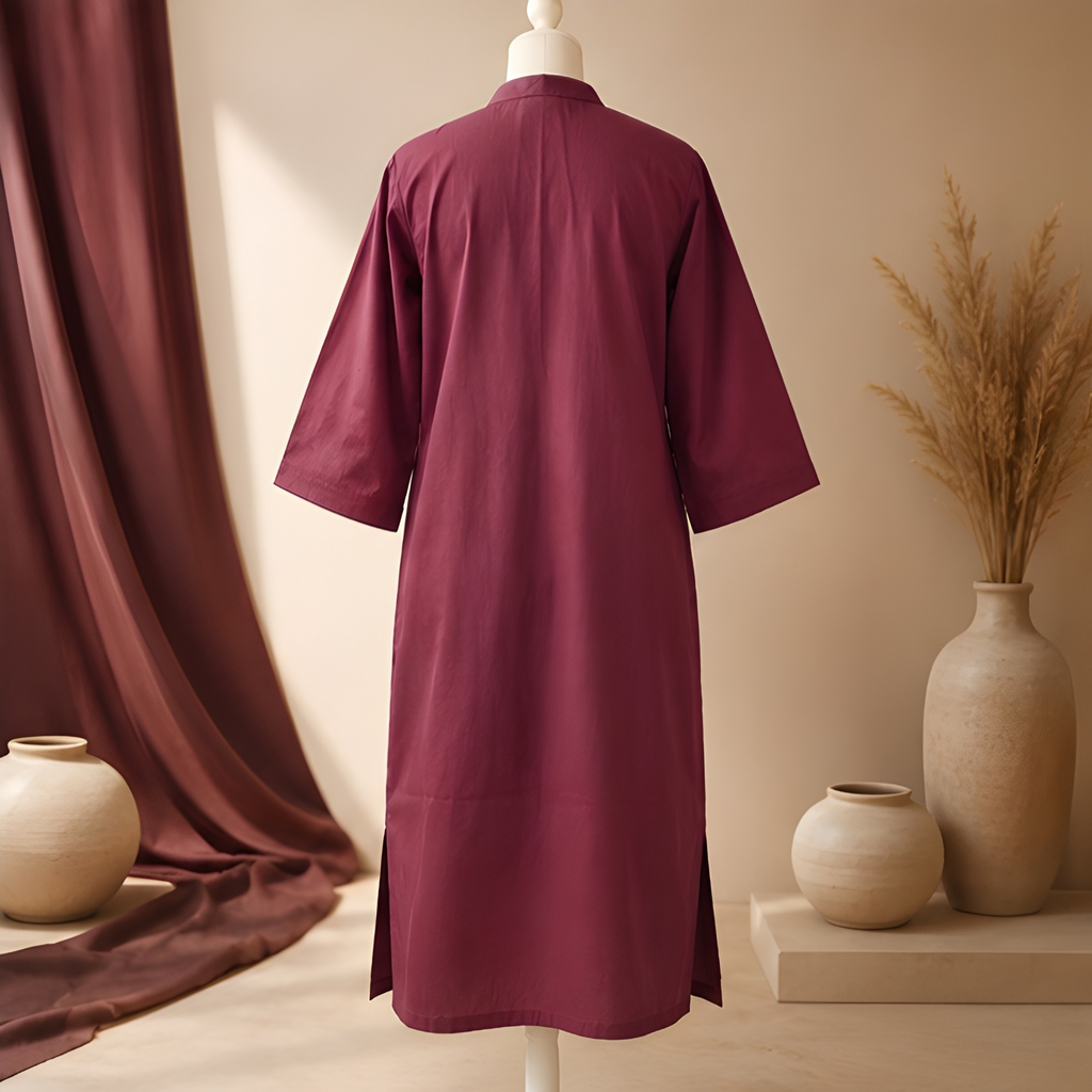 Royal Merlot Mandarin Collar Kurta Dress
