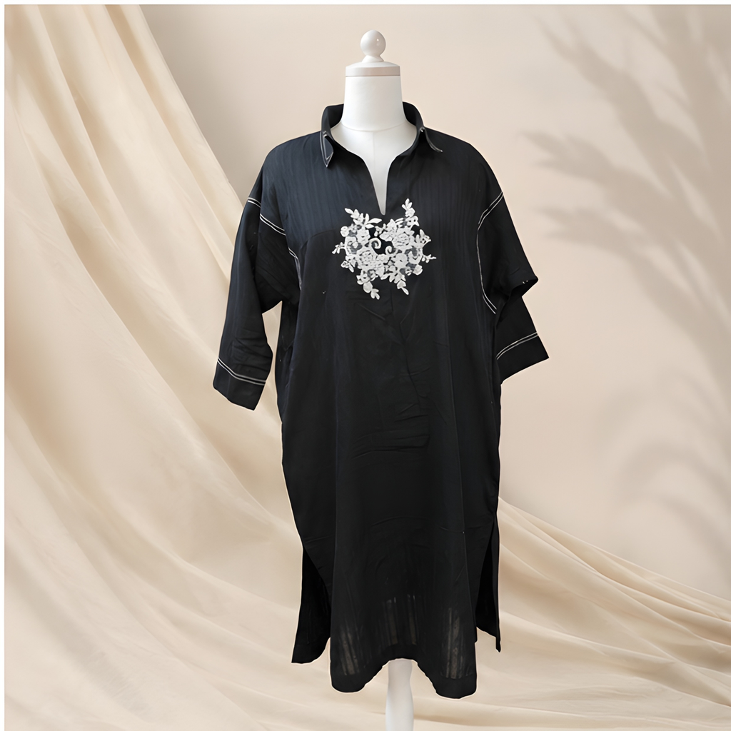 Midnight Bloom Embroidered Kurti