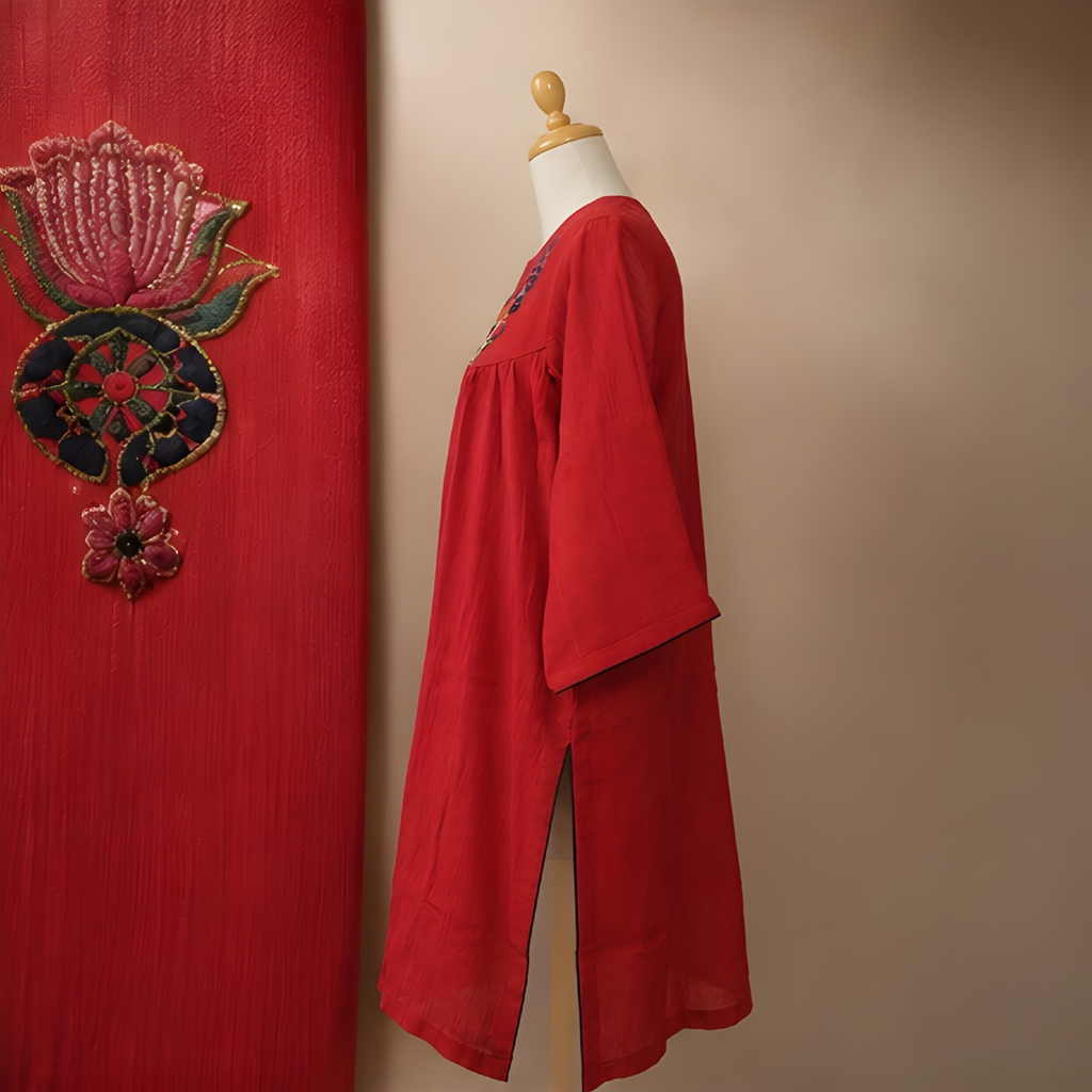 the Crimson Bloom Heritage Kurta