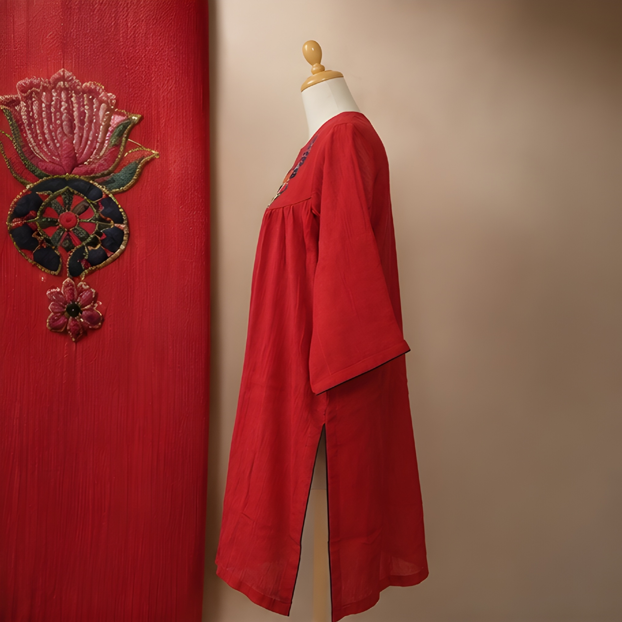 the Crimson Bloom Heritage Kurta