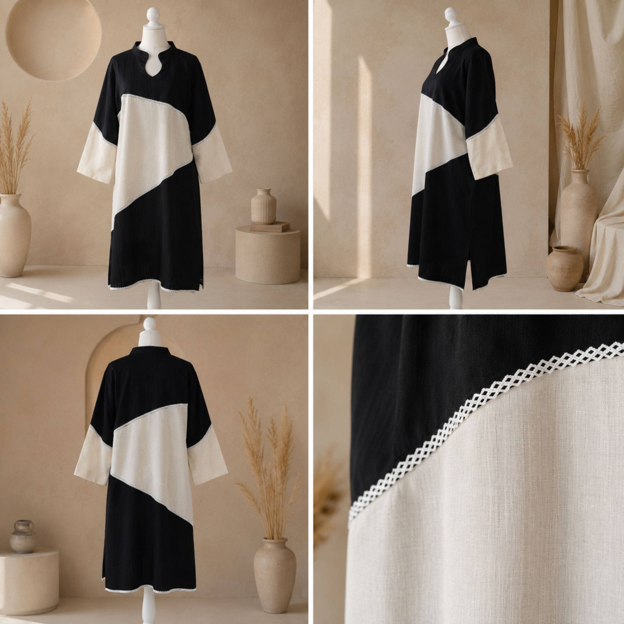 Noir Ivory Cascade Colourblock Kurta