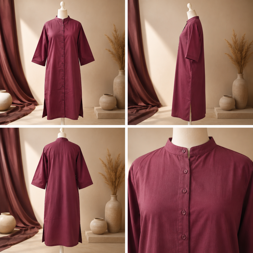 Royal Merlot Mandarin Collar Kurta Dress
