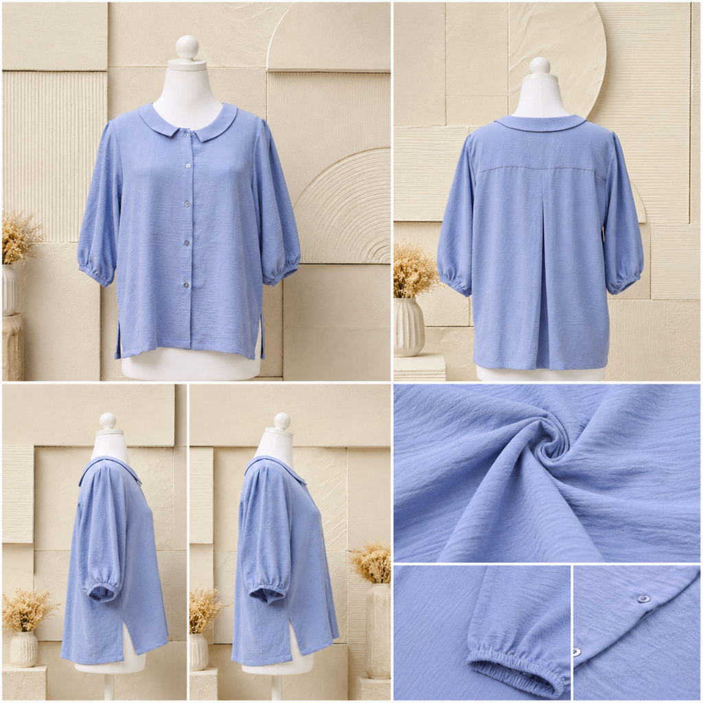 Azure Grace Peter Pan Collar Relaxed Fit Button