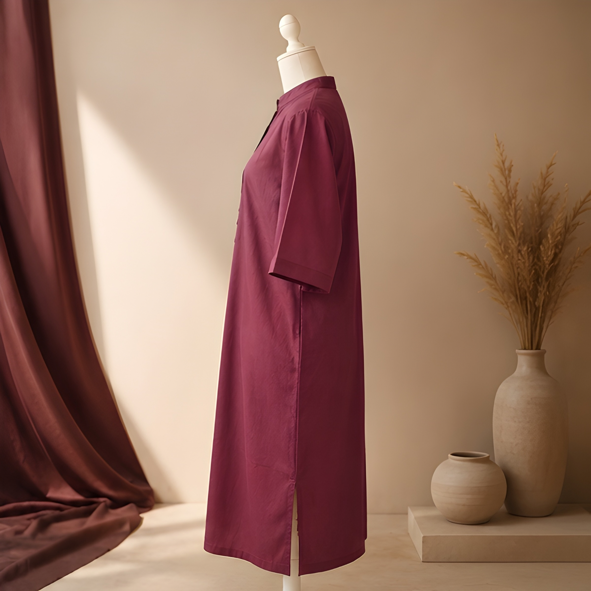 Royal Merlot Mandarin Collar Kurta Dress