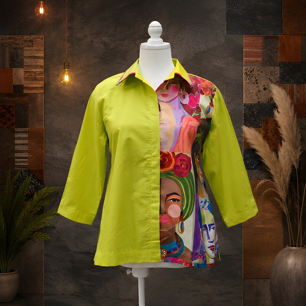 Lime Muse Artistic Statement Shirt – Contemporary Portrait Print Designer Top