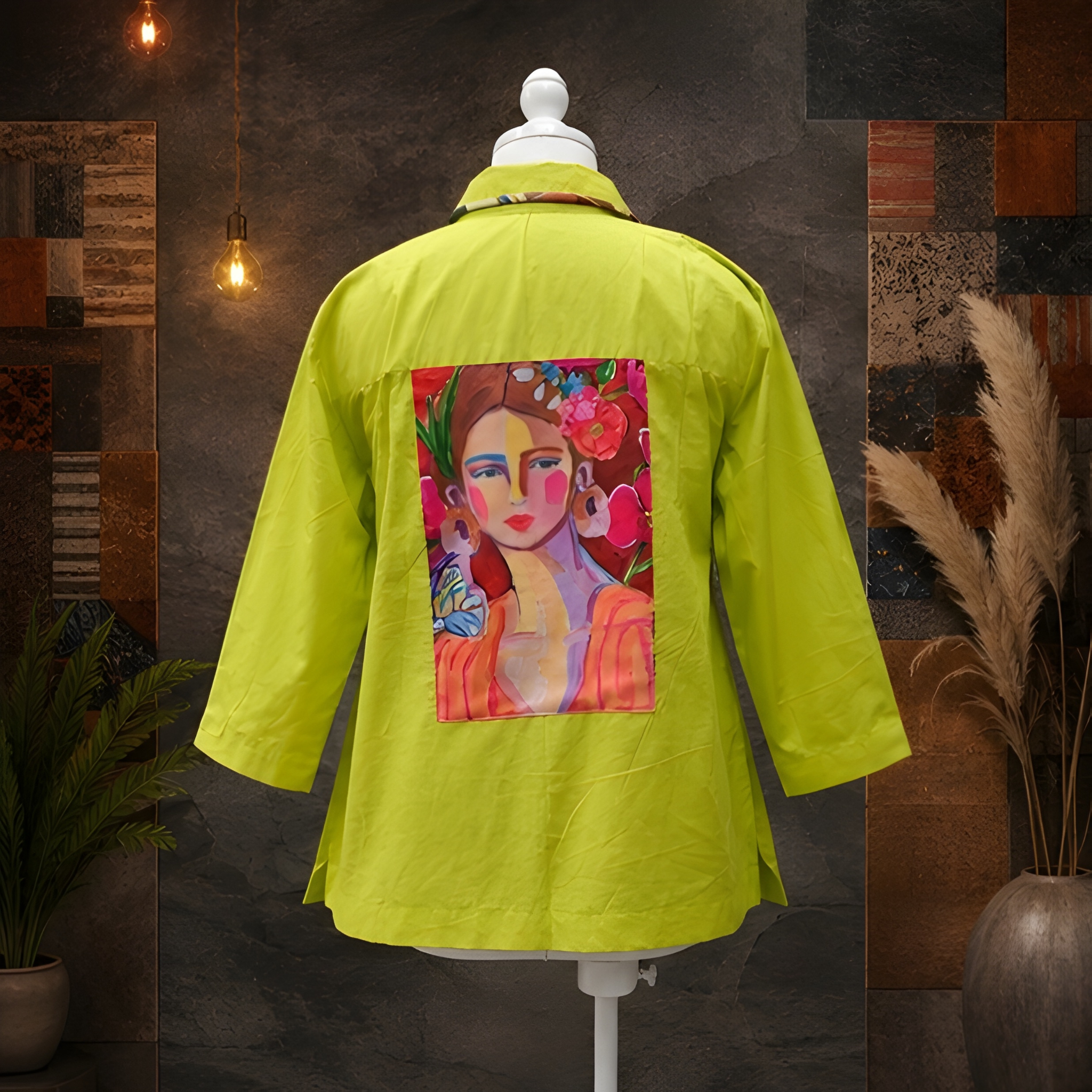 Lime Muse Artistic Statement Shirt – Contemporary Portrait Print Designer Top