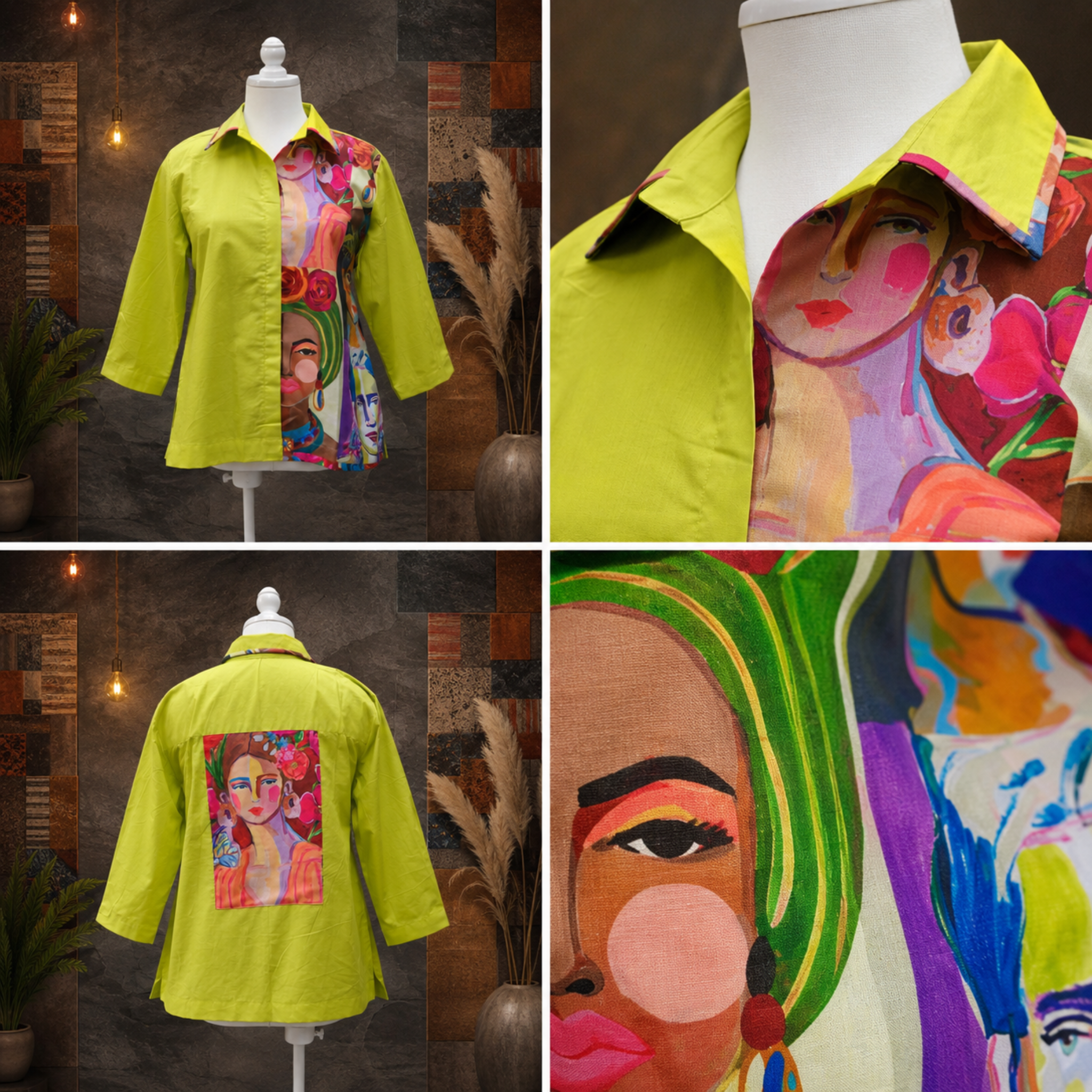 Lime Muse Artistic Statement Shirt – Contemporary Portrait Print Designer Top