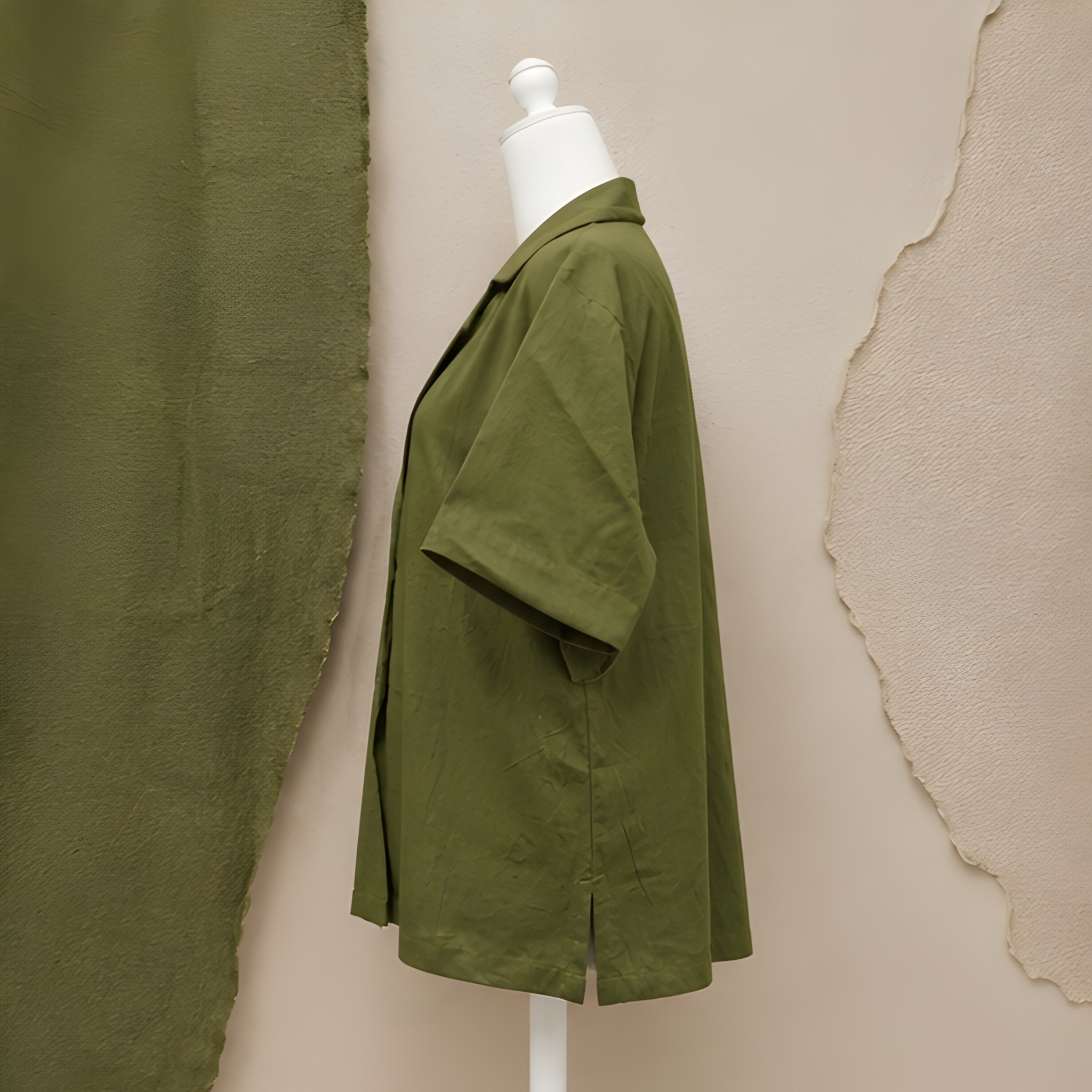 Women’s Olive Green Relaxed Fit Collared Button-Down Shirt | Half Sleeve Casual Resort Top