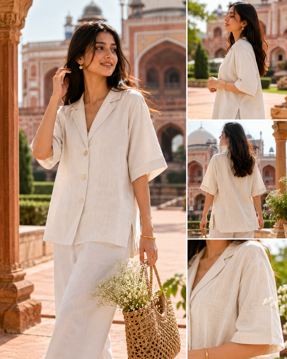 Women’s Ivory White Relaxed Fit Collared Shirt | Half Sleeve Button-Down Casual Top