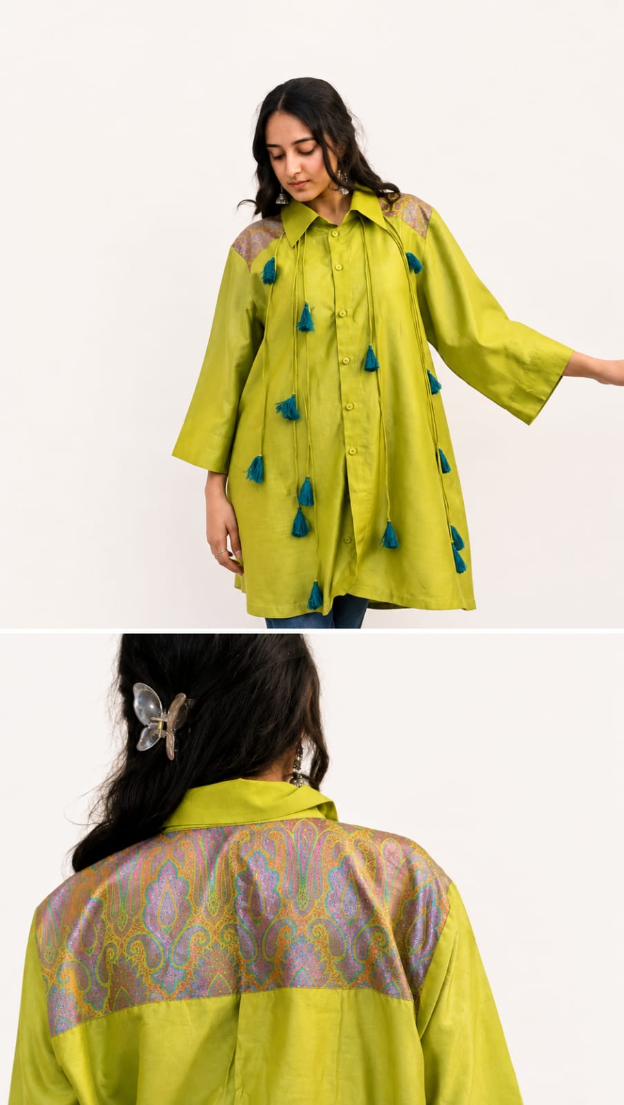 Lime Paisley Tassel Shirt