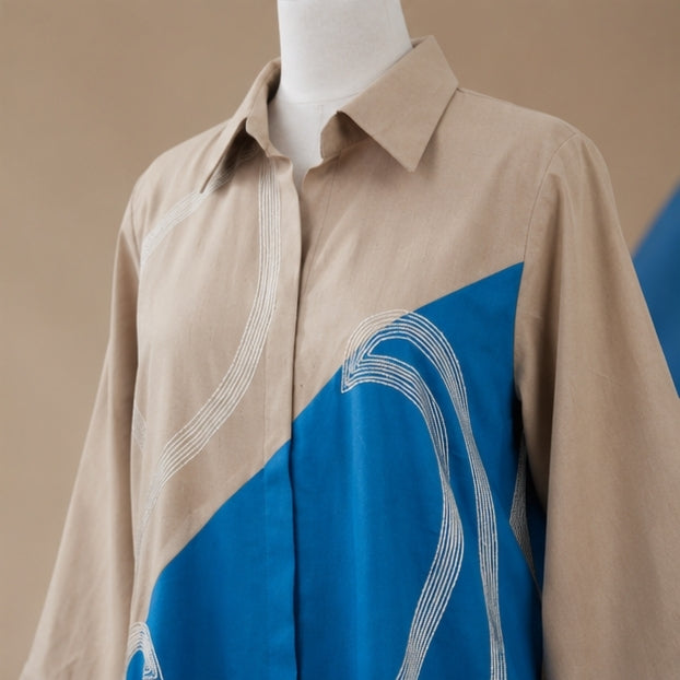 the Azure Wave Colour Block Shirt Dress