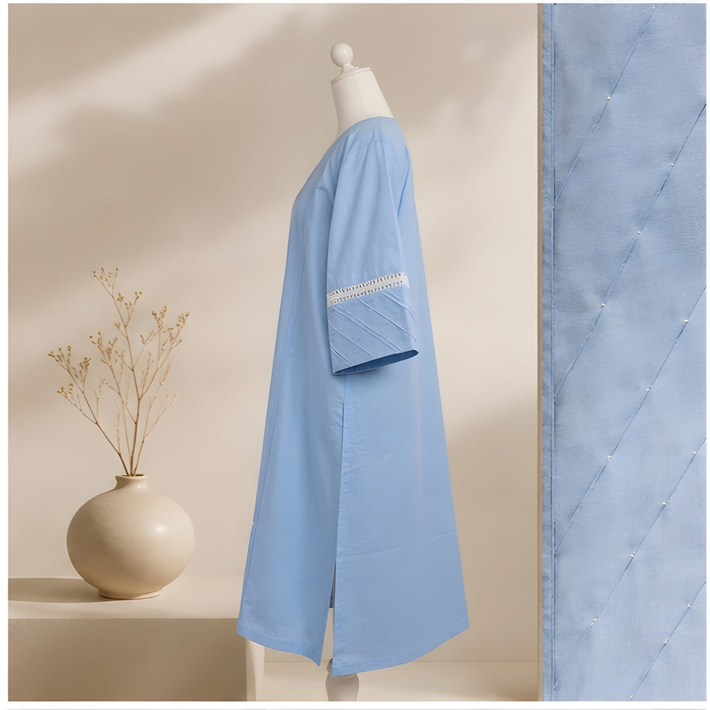 the elegant Sky Blue Lace Detail A-Line