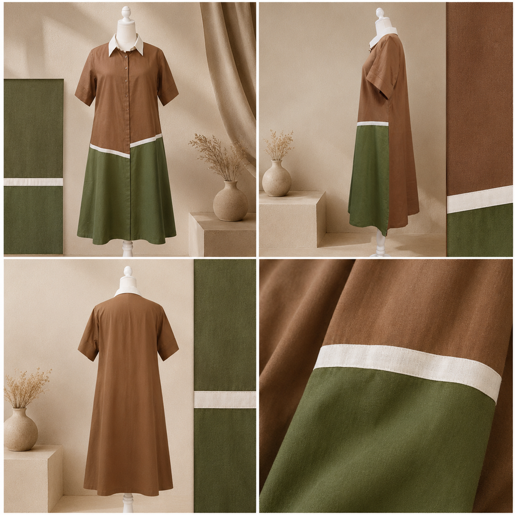the Mocha Olive Colour Block Shirt Dress