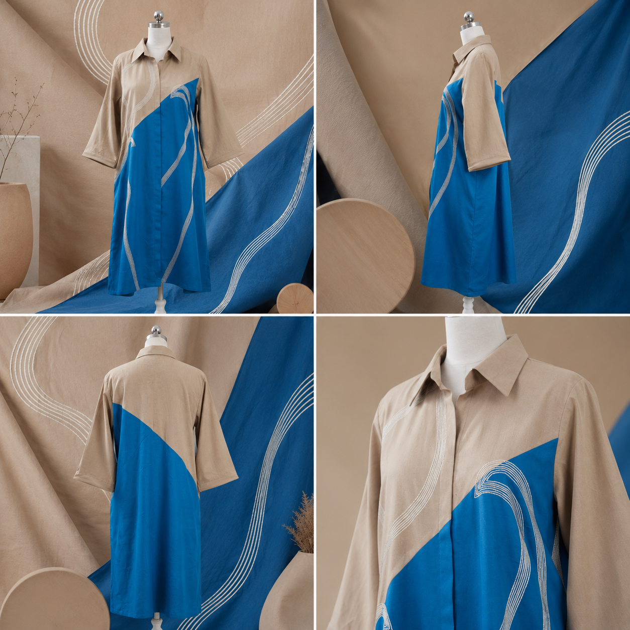 the Azure Wave Colour Block Shirt Dress