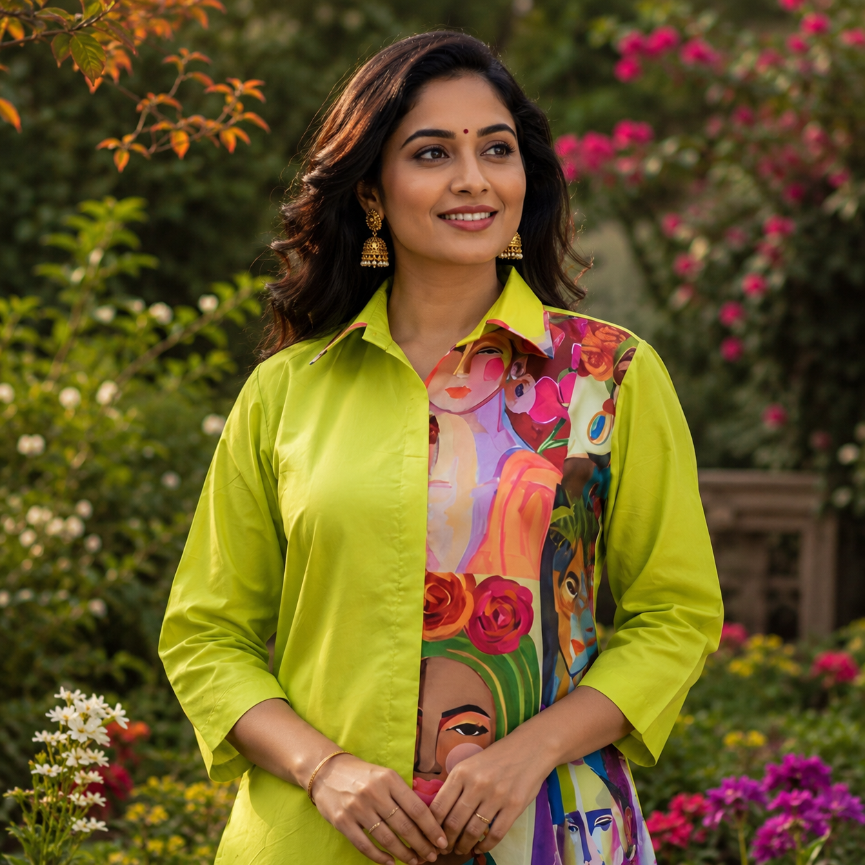 Lime Muse — Contemporary Portrait Print Artistic Statement Shirt