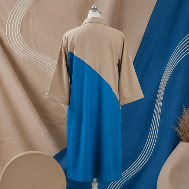 the Azure Wave Colour Block Shirt Dress