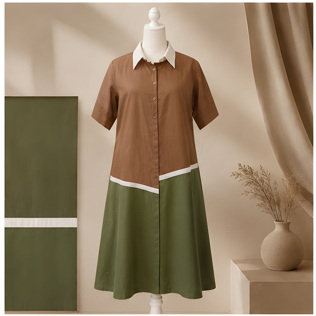 the Mocha Olive Colour Block Shirt Dress
