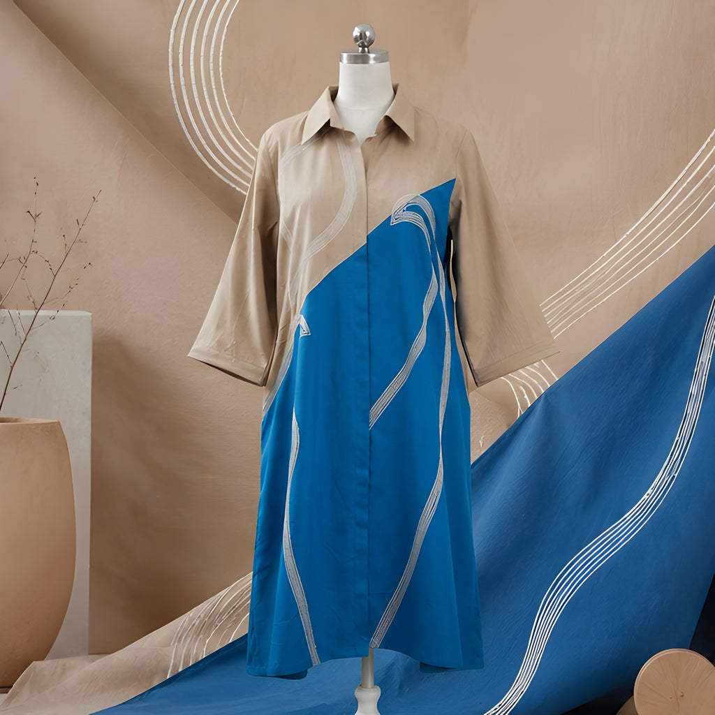 the Azure Wave Colour Block Shirt Dress