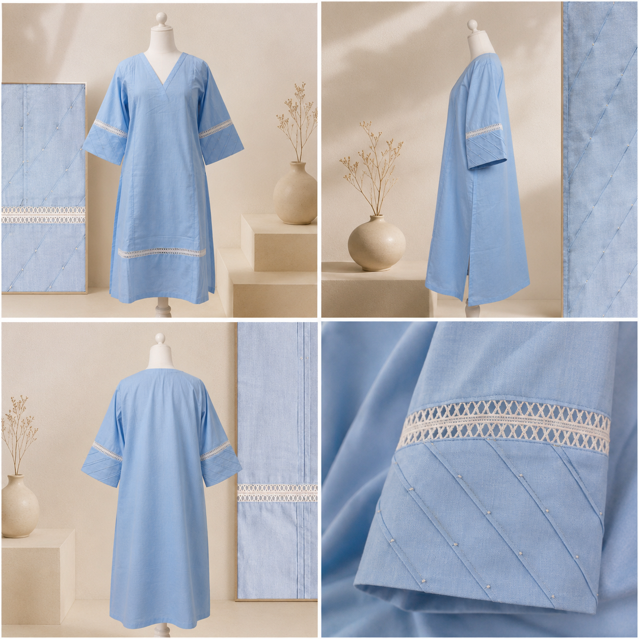 the elegant Sky Blue Lace Detail A-Line