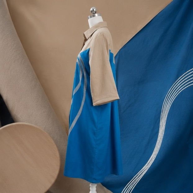 the Azure Wave Colour Block Shirt Dress